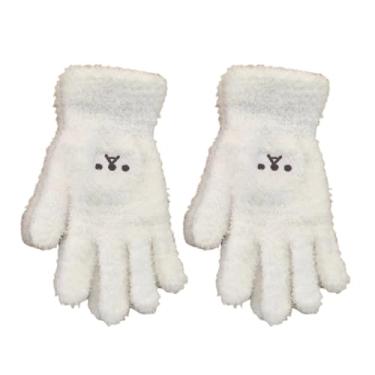 Imagem de Luvas femininas bordadas de lã coral – Luvas térmicas de inverno com aderência antiderrapante, ajuste elástico para esqui e atividades ao ar livre (brancas)