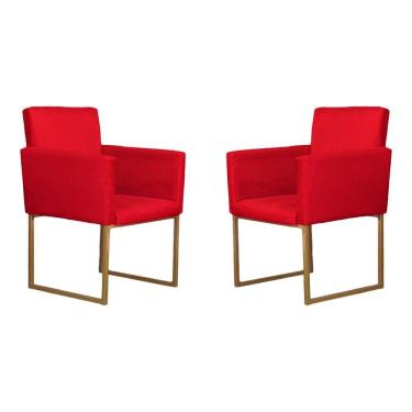 Imagem de Kit 02 Poltronas Decorativas Klara Base Dourada Em Suede Vermelho
