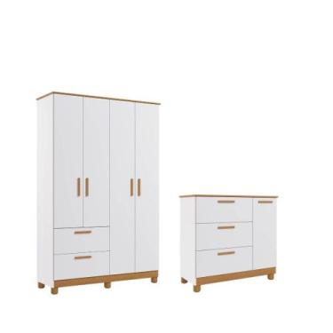 Imagem de Guarda roupas e Cômoda Permobili Jujuba 04 portas MDF -, Branco Nature
