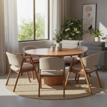 Imagem de Mesa de Jantar Redonda Liz com Base Cone Amadeirado CCS - CCS Interior