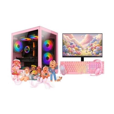 Imagem de Computador Gamer Completo Rosa Teclado Mouse Headset Estudos Jogos Tra