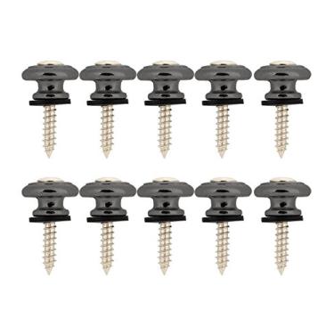 Imagem de Tbest Botões de correia, pino de alça de guitarra acústica, 10 peças de cogumelos cabeça de guitarra botões de alça de metal com parafuso para baixo elétrico Ukulele prata, preto, dourado (preto)