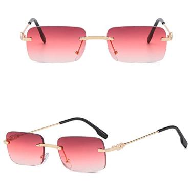 Imagem de Óculos de sol quadrados sem aro masculino uv400 armação pequena ouro moda óculos de metal para mulheres sem moldura, lente vermelha rosa, China
