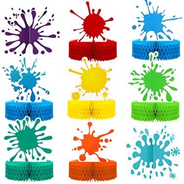 Imagem de 9 Pack Paint Splatter Honeycomb Centerpieces Colorful Art Paint Splash Table Centerpieces Art Paint Party Decorations Paper 3D Painting Table Toppers for Birthday Party Decorations