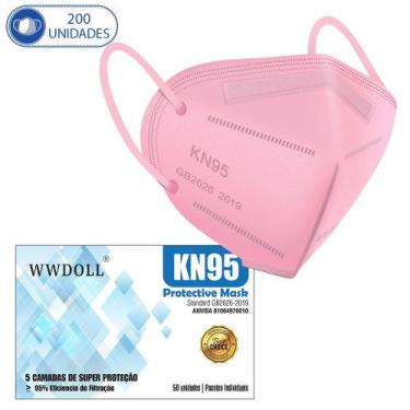 Imagem de Kit 200 Máscaras Descartáveis Kn95 Wwdoll Cinco Camadas Rosa