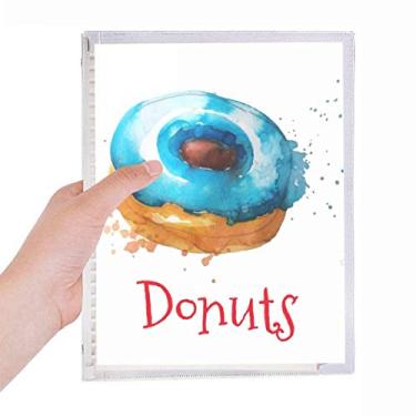 Imagem de Caderno de rosquinha azul em aquarela pintado à mão com folhas soltas diário recarregável