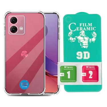 Imagem de Kit Capa Capinha Anti-Impacto Premium Transparente + Película de Cerâmica 9D para Motorola Moto G84