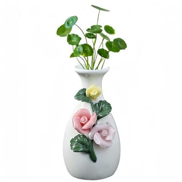 Imagem de SUSOYAOCHEN Vaso de cerâmica feito à mão, vaso pequeno de rosa pintado à mão, vasos de flores secas modernos, vasos de arte de estilo chinês, pode ser usado como decoração para mesa de jantar, estante