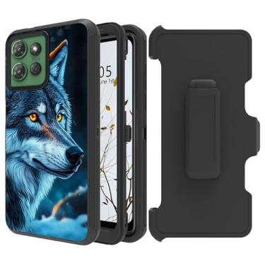 Imagem de Dikoer Capa coldre com clipe de cinto para Motorola Moto G Stylus 5G 2025 com suporte giratório de 360 graus, proteção total à prova de choque, capa robusta para mulheres e homens, lobo cinza