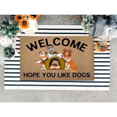 Imagem de ZHAOFLY Capacho engraçado de boas-vindas para tapete de porta da frente, tapetes de presente para decoração de casa de entrada (60 cm x 39,6 cm) (Hope You Like Dogs)