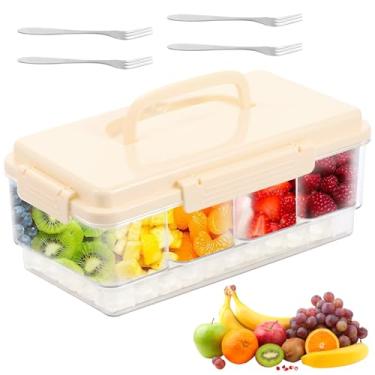 Imagem de Bandeja de servir dividida com tampa e alça, caixa de lanche com 4 compartimentos, travessas de lanche portáteis, caixa de lanche, recipiente de charcutaria para doces, frutas, lanches vegetarianos