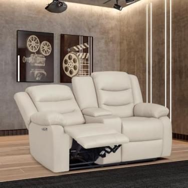 Imagem de Poltrona Reclinável Elétrica Sala de Cinema Hollywood 2 Lugares com Massagem Aquecimento Baú Entrada USB/USB-C PU Bege G94 - Gran Belo