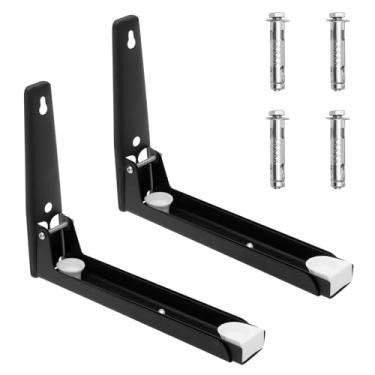 Imagem de DJAPWPX Prateleira de micro-ondas, suporte de parede dobrável para micro-ondas, kit de montagem de fogão ajustável, prateleira de montagem na parede de aço inoxidável, fácil de instalar para cozinhas