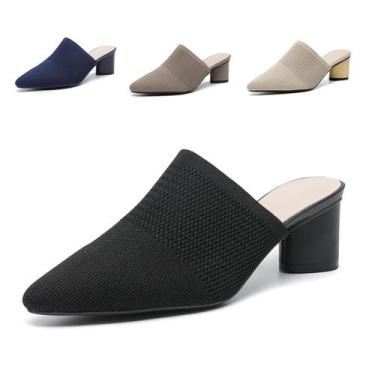 Imagem de Sandálias femininas ZLNMLD de malha de salto grosso Mules pretas 4.5