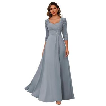 Imagem de Vestido Mãe da Noiva AUSPORY Chiffon Dusty Blue 2024