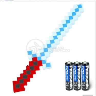Imagem de Kit Brinquedo Espada Pixel Minecraft 58cm C/Som Luz+3 Pilhas