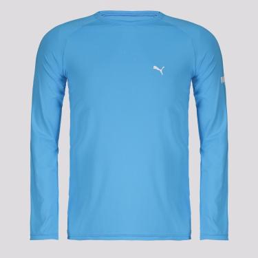 Imagem de Camiseta Manga Longa Puma UV50+ Infantil Azul e Branca-Unissex