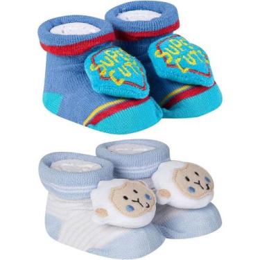 Imagem de Kit 2 Meias Sapatinho Pantufa Bebê Saída Maternidade Recém Nascido Men