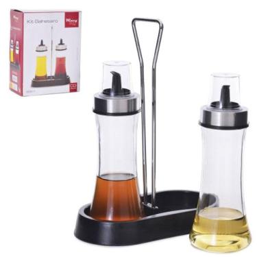 Imagem de Galheteiro de vidro com 2 pecas 200ml + suporte plastico na caixa - WI