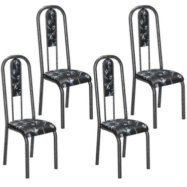 Imagem de Conjunto de 4 cadeiras Teixeira Madri com encosto martelado preto - Mo
