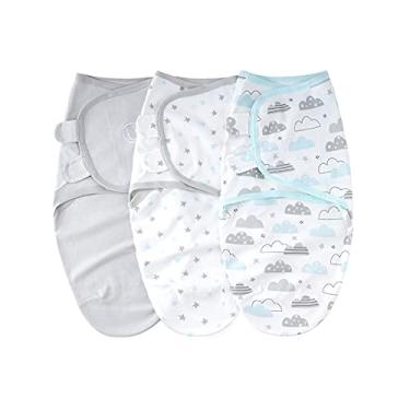 Imagem de Tingpai SU3007 3pcs baby swaddle w p cobertor io de algodão inf l dormir com padrão de nuvem fofo pa bebês meninos recém-nascidos meninas