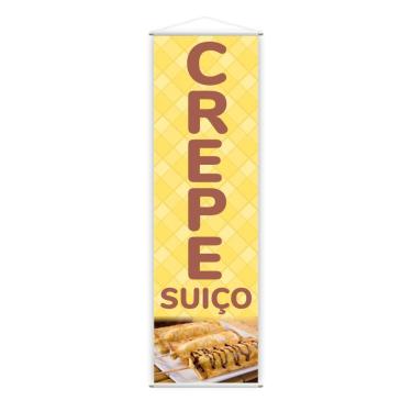 Imagem de Banner Temos Crepe Suíço Fundo Amarelo Comida Lona 100x30cm