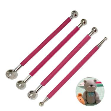 Imagem de Boleador para biscuit doces pontilhismo papel flores artesanato kit com 4 boleadores de metal rosa ou azul