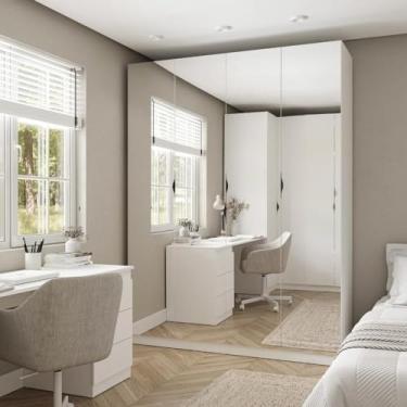 Imagem de Guarda Roupas Modulado com Espelho 4 Portas com Cabideiro Hera Cabecasa Madeiramadeira Branco Geada/preto