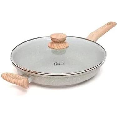 Imagem de OSTER Frigideira Antiaderente de Cerâmica 28cm com Tampa Marble Edition - Construção em Alumínio e Revestimento Duplo de Cerâmica, Cabo Revestido em Silicone, Compatível com Indução - Cinza Dust