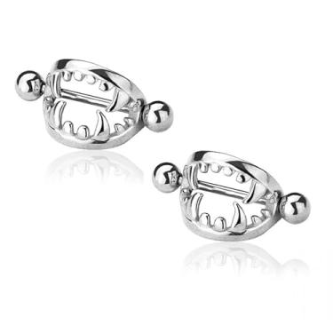 Imagem de Protetores de mamilo de presas de aço inoxidável 316L 14GA, vendidos em par, Metal, Sem pedras preciosas