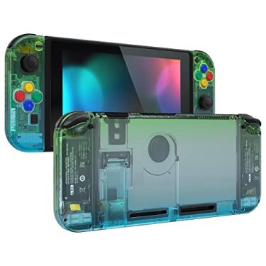 Imagem de eXtremeRate Placa traseira para console Nintendo Switch, caixa de controle portátil NS Joycon com botões coloridos, capa de substituição DIY para Nintendo Switch - gradiente translúcido verde azul