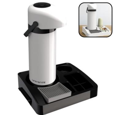 Imagem de Kit Bandeja de Café Organizadora + Garrafa Térmica 1L Verona Cantinho Café Porta Copo Sachê Servire 1 Unitermi (BANDEJA PRETA + GARRAFA BRANCA)