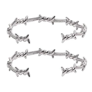 Imagem de Conjunto de pulseiras gótico punk arame farpado espinhos grossos com corrente de elos para casais, amizade, hip hop, rock, joia ajustável para mulheres e homens, Metal, Metal