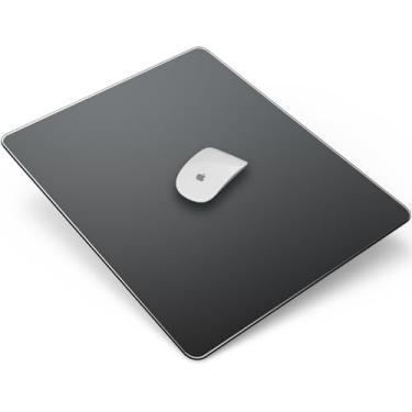 Imagem de LANGBOHOS Mouse pad de vidro dupla face impermeável ultra suave para controle de mouse rápido e preciso para escritório e jogos (preto-16 * 12)