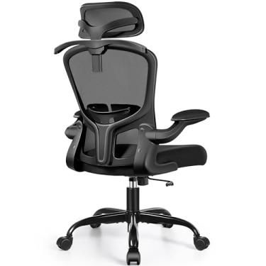 Imagem de FelixKing Cadeira de escritório com encosto de cabeça, cadeira de mesa ergonômica com rodas, cadeira giratória confortável com suporte lombar ajustável, cadeira de computador de malha respirável com