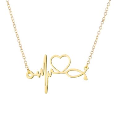 Imagem de PONCTUEL ESCARGOT Colar de batimento cardíaco com eletrocardiograma, presente de enfermeira, médico, RN, joia de formatura, Zinco, Sem Pedra Preciosa