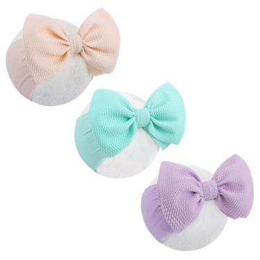 Imagem de Lanmerry Bandanas Big Bows para bebês meninas – Acessórios de cabelo grande Waffle, pacote com 3, roxo, marfim, azul claro