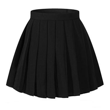 Imagem de Saias plissadas xadrez de cintura alta para meninas plus size uniforme escolar mini fantasias, Preto, 40