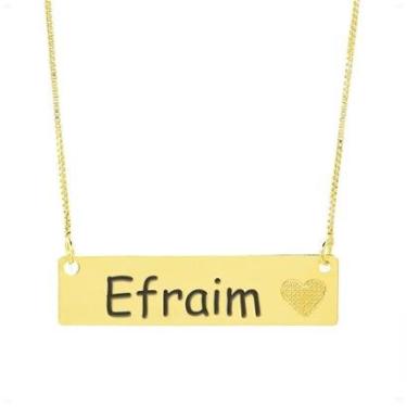 Imagem de Colar Chapinha Coração Gravação Personalizada Nome Efraim Banhado Ouro 18K - 999006023-Feminino