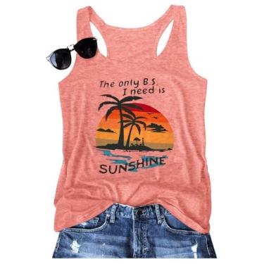 Imagem de Regata feminina vintage de praia com costas nadadoras, verão, verão, pôr-do-sol, areia, sem mangas, caimento básico, camiseta, B - Rosa, M