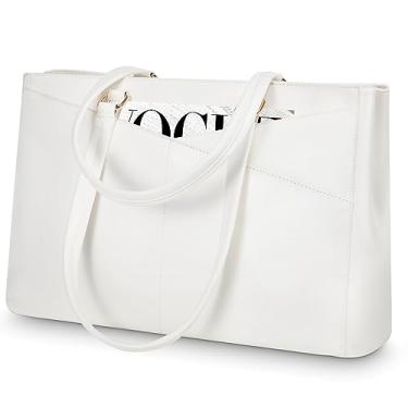Imagem de Bolsa feminina para notebook LOVEVOOK, bolsa de couro PU impermeável para notebook de 15,6 polegadas, bolsa para trabalho, branco