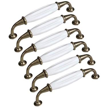 Imagem de 6 maçanetas de porta estilo pastoral de cerâmica puxador de gaveta puxador de móveis guarda-roupa decoração de casa (distância do furo de bronze retrô 128 mm)