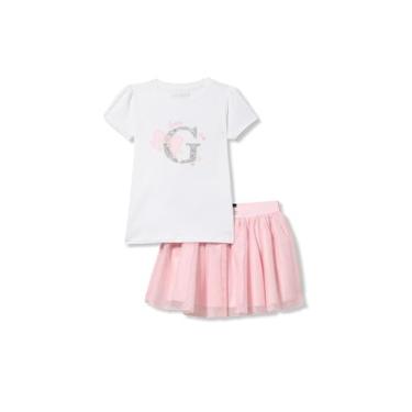Imagem de GUESS Camiseta G de manga curta para meninas com saia de rede elástica, branco puro, 6X/7, Branco puro, 7 Anos