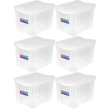 Imagem de 6 Caixas Organizadoras Plásticas Média Alta 30L Ordene Trans