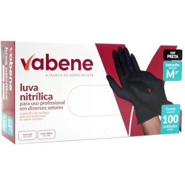 Imagem de Luva Nitrílica, sem Pó, Preta, Tamanho: M, Vabene