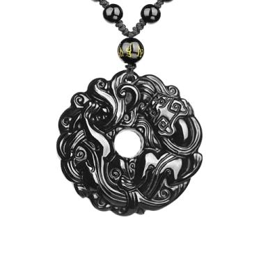 Imagem de Colar Obsidiana Yin e Yang Amuleto de Proteção Pingente com Cordão de Pedra de Cristal Curável para Homens e Mulheres, Cristal, Obsidiana