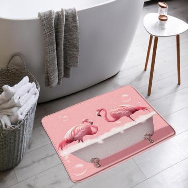 Imagem de YSATNSFT Tapete de banho flamingo rosa tropical fofo animal engraçado bolha banheiro banheira tapetes de chão capacho decoração de vaso sanitário, 45,7 x 76,2 cm