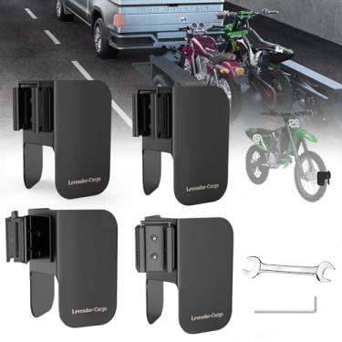 Imagem de Pacote com 4 calços de roda E-Track Dirt Bike suporta pneus de até 15 cm, preto, calço de roda E-Track de aço de calibre 10 resistente para motocicleta, calço de roda E-Track para reboque, caminhões e