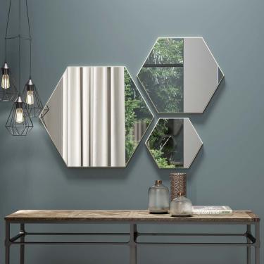 Imagem de Kit 3 Espelhos Decorativos Hexagonais Off White Dalla Costa