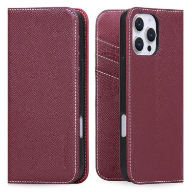 Imagem de VISOUL Capa de couro para iPhone 16 Pro capa carteira com porta-cartão, capa carteira de couro real com suporte magnético capa fólio compatível com iPhone 16 Pro (6,3 polegadas) - Borgonha